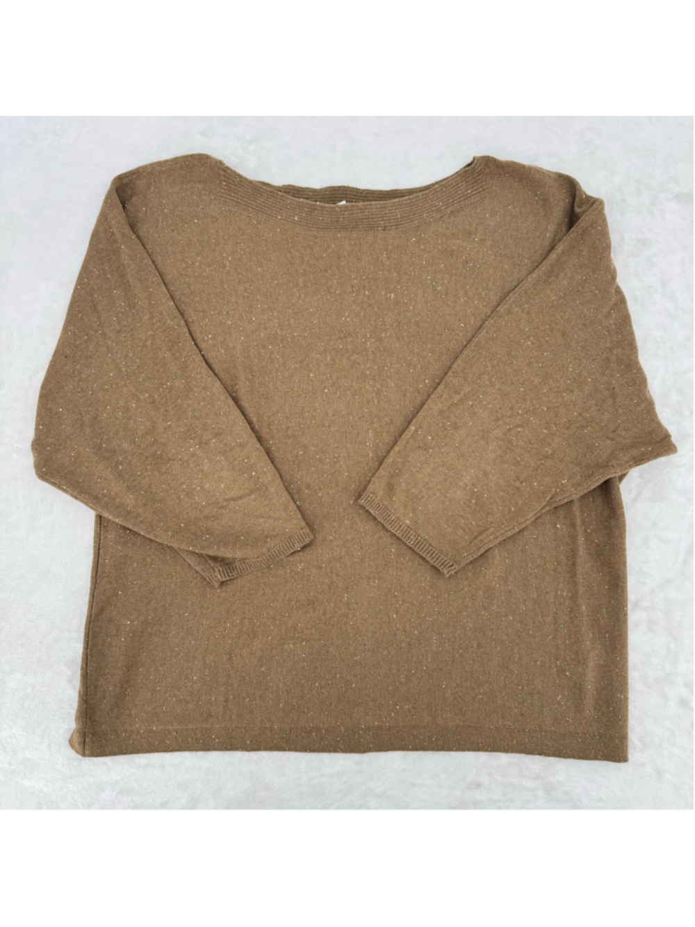 J Jill Sweater Khaki Olive Tan Green Flecks 3/4 Dolman Sleeves Cottage Size MP